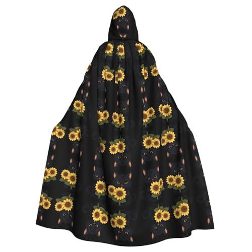 WHJWZY Halloween-Kapuzenumhang mit Sonnenblumen-Kätzchen-Muster, für Damen und Herren, für Partys, Abschlussbälle von WHJWZY