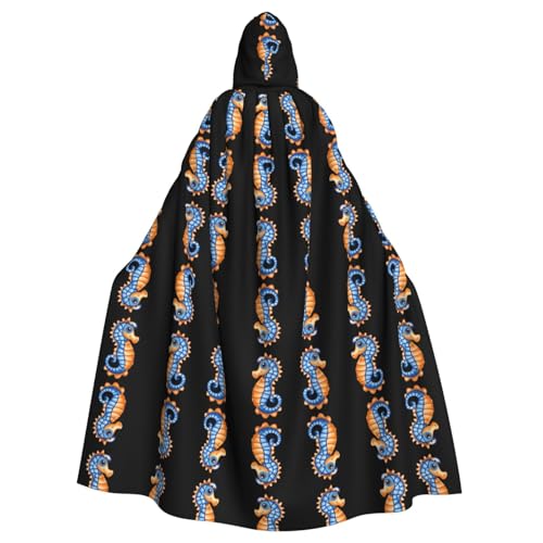 WHJWZY Interessanter Halloween-Kapuzenumhang mit Seepferdchen-Druck für Damen und Herren, für Partys, Abschlussbälle von WHJWZY