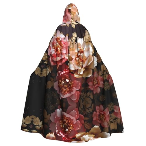 WHJWZY Pfingstrosen-Umhang mit goldenem Druck, Aldult für Halloween und Damen, für Partys und Abschlussbälle WHJWZY Pfingstrosen-Umhang mit goldenem Druck, Aldult für Halloween und Damen, für Partys und Abschlussbälle von WHJWZY