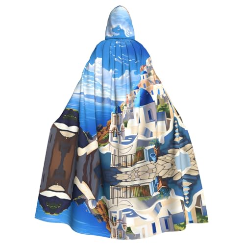 WHJWZY Santorini Umhang mit Kapuze für Damen und Herren, Motiv: griechische Insel, Meerblick, bedruckt, Aldult von WHJWZY