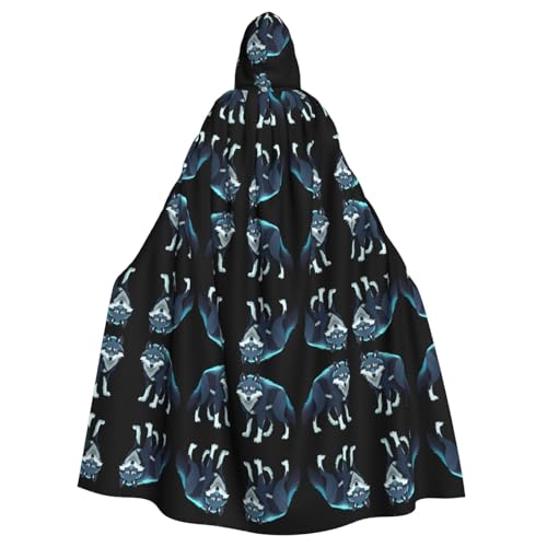 WHJWZY Topo Map Wolf Pack Muster Aldult Halloween Kapuzenumhang für Damen und Herren für Partys und Abschlussbälle von WHJWZY