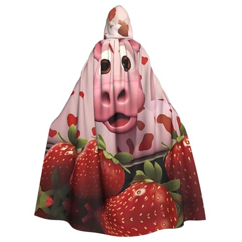 WHJWZY Umhang mit Kapuze und Kuh mit Erdbeeren, bedruckt, für Damen und Herren, für Partys, Abschlussbälle von WHJWZY