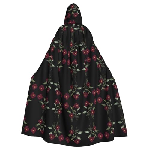WHJWZY Umhang mit blühenden roten Rosen, Aldult für Halloween, mit Kapuze, für Damen und Herren, für Partys, Abschlussbälle von WHJWZY