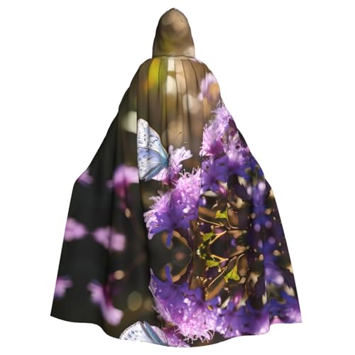WHJWZY Umhang mit violetten Blumen und Schmetterlingen, bedruckt mit Halloween-Kapuzenmantel für Männer und Frauen, für Partys, Abschlussbälle WHJWZY Umhang mit violetten Blumen und Schmetterlingen, bedruckt mit Halloween-Kapuzenmantel für Männer und Frauen, für Partys, Abschlussbälle von WHJWZY