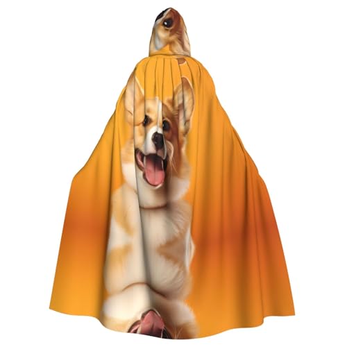 WHJWZY Verschmitzter Corgi-Druck, Aldult Halloween-Kapuzenumhang für Männer und Frauen, für Partys, Abschlussbälle von WHJWZY