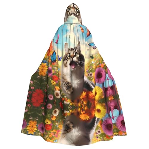 WHJWZY Verspielter Halloween-Kapuzenumhang mit Katzendruck, für Damen und Herren, für Partys, Abschlussbälle WHJWZY Verspielter Halloween-Kapuzenumhang mit Katzendruck, für Damen und Herren, für Partys, Abschlussbälle von WHJWZY