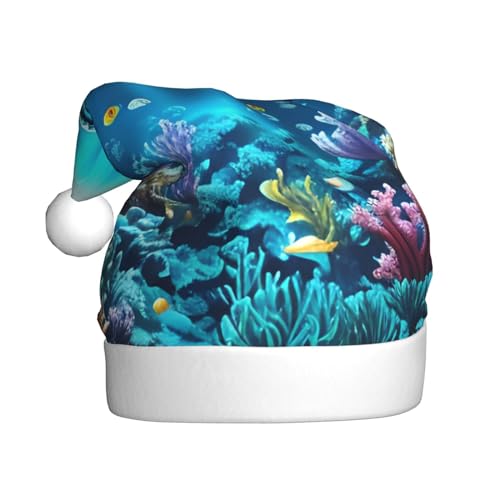 WHJWZY Weihnachtsmütze für Erwachsene, festliches Accessoire, Halloween, jährliche Zeremonien, Feiertagsfeiern, U-Boot-Korallenstrahlenbild von WHJWZY
