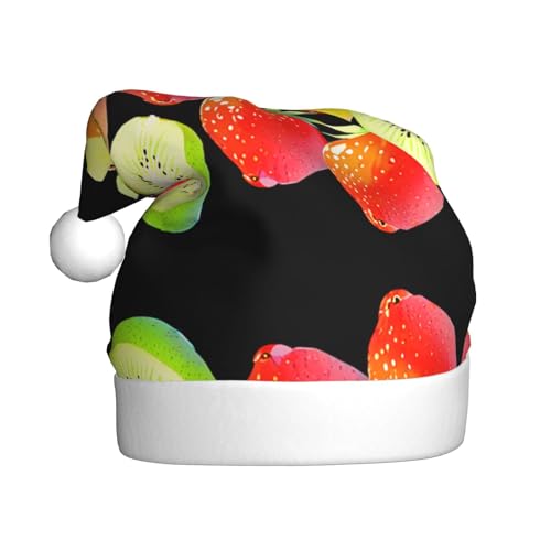 WHJWZY Weihnachtsmütze für Erwachsene – festliches Accessoire, Halloween, jährliche Zeremonien, Feiertagsfeiern, Erdbeer-Zitronen-Muster von WHJWZY