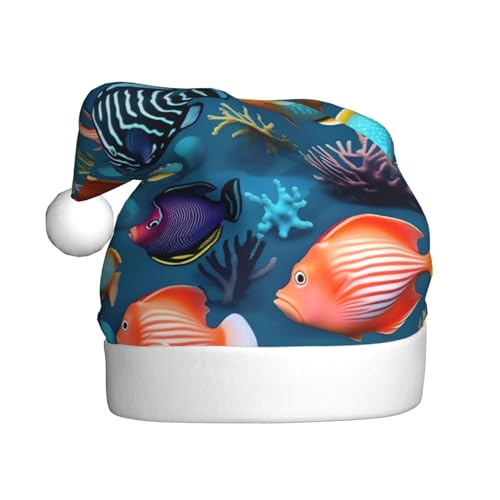 WHJWZY Weihnachtsmütze für Erwachsene – festliches Accessoire, Halloween, jährliche Zeremonien, Feiertagsfeiern, U-Boot-Rifffisch-Drucke von WHJWZY