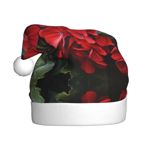 WHJWZY Weihnachtsmütze für Erwachsene – festliches Accessoire, Halloween, jährliche Zeremonien, Feiertagsfeiern, leuchtend rote Geranien-Muster von WHJWZY