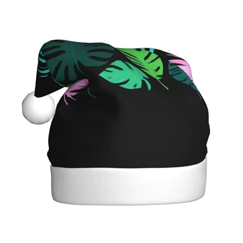 WHJWZY Weihnachtsmütze für Erwachsene – festliches Accessoire, Halloween, jährliche Zeremonien, Feiertagsfeiern, tropisches Blättermuster von WHJWZY