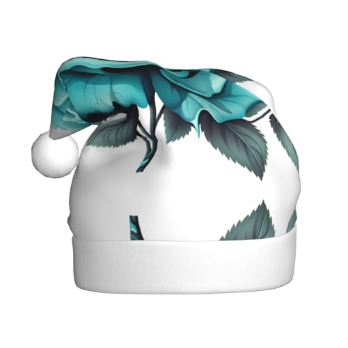 WHJWZY Weihnachtsmütze für Erwachsene – festliches Accessoire, Halloween, jährliche Zeremonien, Feiertagsfeiern, türkisgraue Rosen-Drucke von WHJWZY