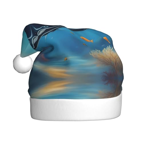 WHJWZY Weihnachtsmütze für Erwachsene – festliches Accessoire | Halloween, jährliche Zeremonien, Feiertagsfeiern, Mantarochen und Fischbild von WHJWZY