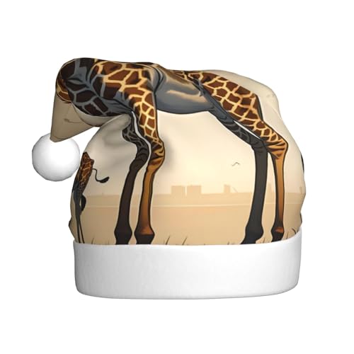 WHJWZY Weihnachtsmütze für Erwachsene – festliches Accessoire | Halloween, jährliche Zeremonien, Feiertagsfeiern, Mutter und Kind Giraffe bedruckt von WHJWZY