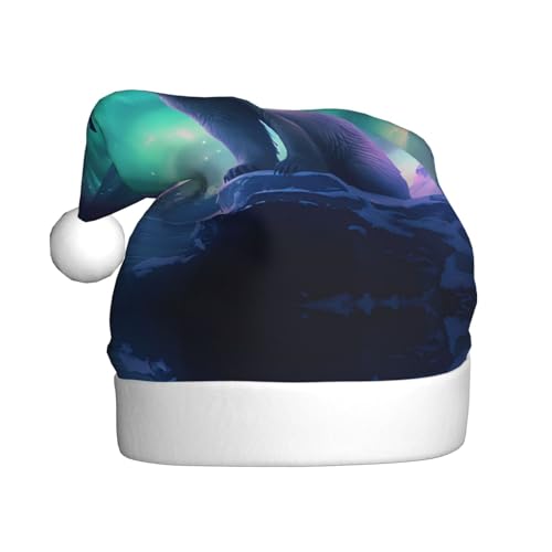 WHJWZY Weihnachtsmütze für Erwachsene – festliches Accessoire | Halloween, jährliche Zeremonien, Feiertagsfeiern, Nordlichter, Eisbär-Muster von WHJWZY