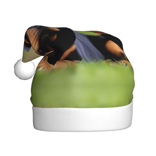 WHJWZY Weihnachtsmütze für Erwachsene – festliches Accessoire | Halloween, jährliche Zeremonien, Feiertagsfeiern, Rottweiler-Tapete bedruckt von WHJWZY