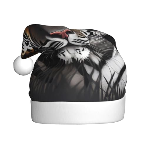 WHJWZY Weihnachtsmütze für Erwachsene – festliches Accessoire | Halloween, jährliche Zeremonien, Feiertagsfeiern, Tiger in Ruhe Bild von WHJWZY