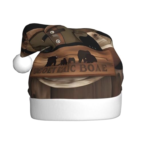 WHJWZY Weihnachtsmütze für Erwachsene – festliches Accessoire | Halloween, jährliche Zeremonien, Feiertagsfeiern, rustikales Lodge-Bär-Muster von WHJWZY