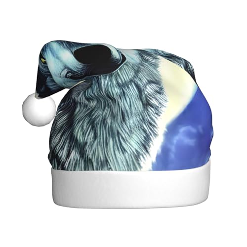 WHJWZY Weihnachtsmütze für Erwachsene – festliches Accessoire für Halloween, jährliche Zeremonien, Feiertage, Partys, Wolf unter Mond von WHJWZY