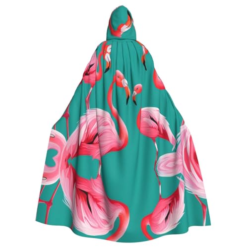 WHJWZY Wunderschöner rosa Flamingo-bedruckter Halloween-Kapuzenumhang für Männer und Frauen, für Partys, Abschlussbälle von WHJWZY