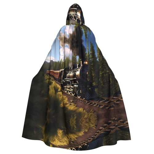 WHJYYXDE Bedruckter Halloween-Kapuzenumhang mit Dampfzug, geeignet für Cosplay-Kostüme, Weihnachtsfeiern von WHJYYXDE