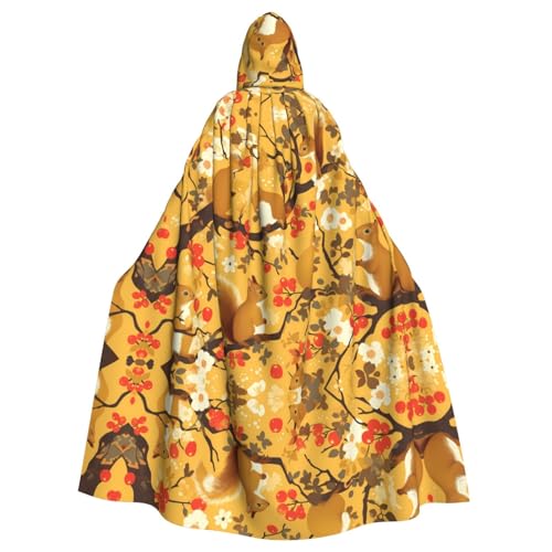 WHJYYXDE Bedruckter Halloween-Kapuzenumhang mit Eichhörnchen im Baum, geeignet für Cosplay-Kostüme, Weihnachtsfeiern von WHJYYXDE