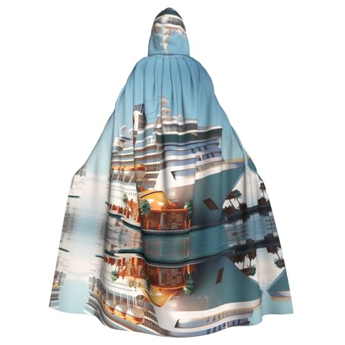 WHJYYXDE Bedruckter Halloween-Kapuzenumhang mit Kreuzfahrtschiff, geeignet für Cosplay-Kostüme, Weihnachtsfeiern von WHJYYXDE