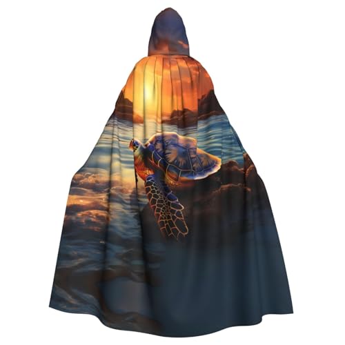 WHJYYXDE Bedruckter Halloween-Kapuzenumhang mit Meeresschildkröte, Sonnenuntergang, geeignet für Cosplay-Kostüme, Weihnachtsfeiern von WHJYYXDE