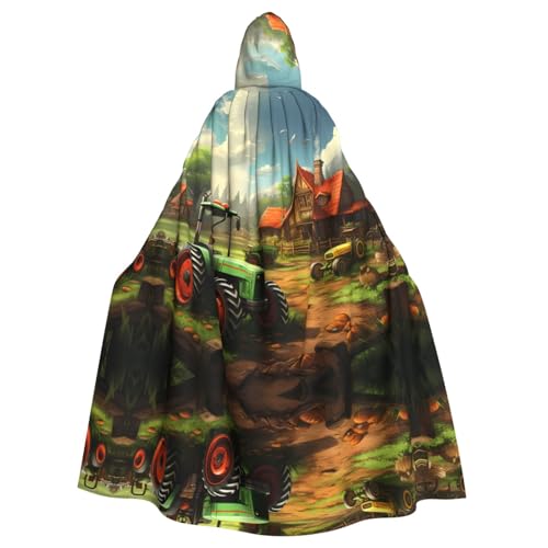 WHJYYXDE Bedruckter Halloween-Kapuzenumhang mit Traktorfarm, geeignet für Cosplay-Kostüme, Weihnachtsfeiern von WHJYYXDE