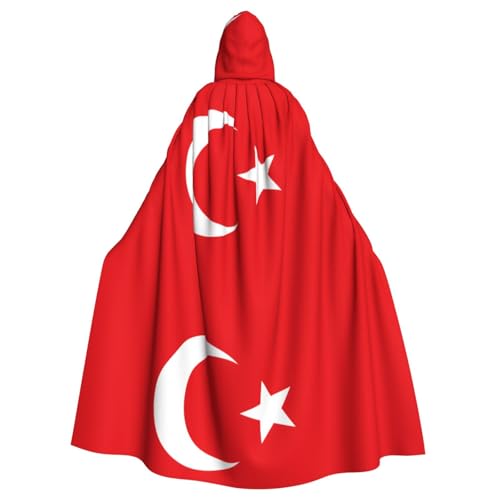 WHJYYXDE Bedruckter Halloween-Kapuzenumhang mit der Flagge der Türkei, geeignet für Cosplay-Kostüme, Weihnachtsfeiern von WHJYYXDE