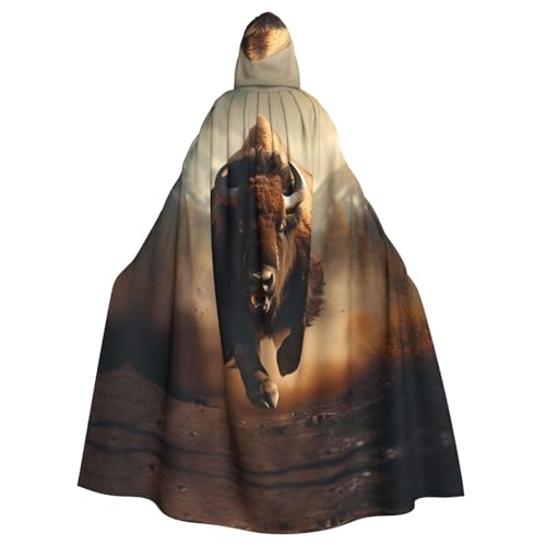 WHJYYXDE Bison Run bedruckter Halloween-Kapuzenumhang mit Kapuze, geeignet für Cosplay-Kostüme, Weihnachtsfeiern von WHJYYXDE