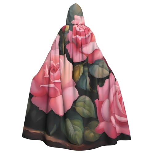 WHJYYXDE Blühende rosa Rosen, bedruckter Halloween-Kapuzenumhang, geeignet für Cosplay-Kostüme, Weihnachtsfeiern von WHJYYXDE