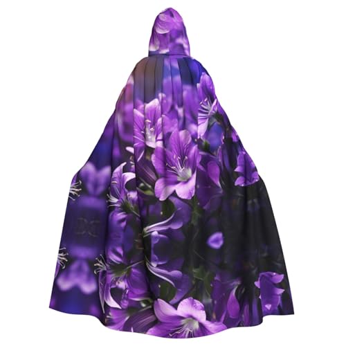 WHJYYXDE Blühender lila Blumen bedruckter Halloween-Kapuzenumhang mit Kapuze, geeignet für Cosplay-Kostüme, Weihnachtsfeiern von WHJYYXDE