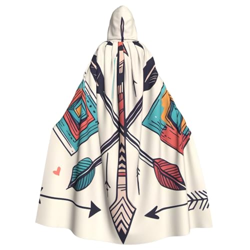 WHJYYXDE Bunte, handgezeichnete Kunst mit Pfeilen im Boho-Stil, bedruckt, Halloween-Kapuzenumhang, geeignet für Cosplay-Kostüme, Weihnachtsfeiern von WHJYYXDE