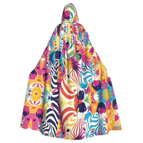 WHJYYXDE Buntes Regenbogen-Zebra-bedrucktes Halloween-Kapuzenumhang, geeignet für Cosplay-Kostüme, Weihnachtsfeiern von WHJYYXDE