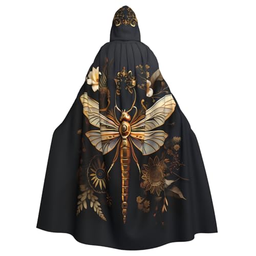 WHJYYXDE Goldener exquisiter Halloween-Kapuzenumhang mit Libellen-Druck, geeignet für Cosplay-Kostüme, Weihnachtsfeiern von WHJYYXDE