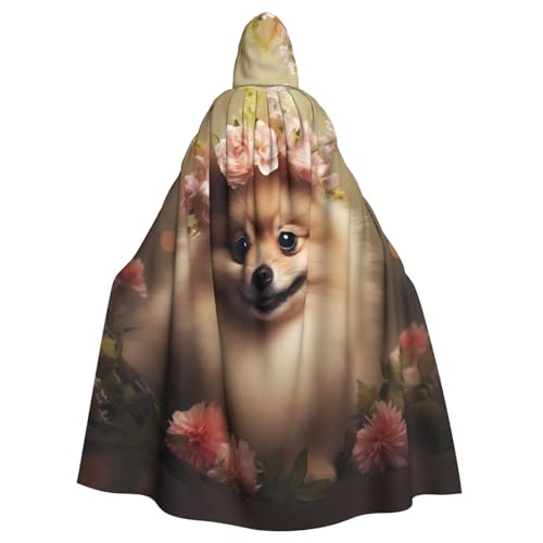 WHJYYXDE Halloween-Kapuzenumhang mit Zwergspitz- und Blumen-Motiv, geeignet für Cosplay-Kostüme, Weihnachtsfeiern WHJYYXDE Halloween-Kapuzenumhang mit Zwergspitz- und Blumen-Motiv, geeignet für Cosplay-Kostüme, Weihnachtsfeiern von WHJYYXDE