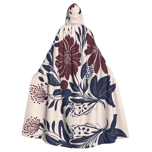 WHJYYXDE Kastanienbrauner und marineblauer Blumen-bedruckter Halloween-Kapuzenumhang mit Kapuze, geeignet für Cosplay-Kostüme, Weihnachtsfeiern von WHJYYXDE