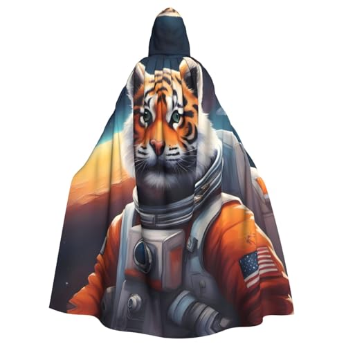 WHJYYXDE Kleiner Tiger im Weltraum bedruckter Halloween-Kapuzenumhang mit Kapuze, geeignet für Cosplay-Kostüme, Weihnachtsfeiern von WHJYYXDE