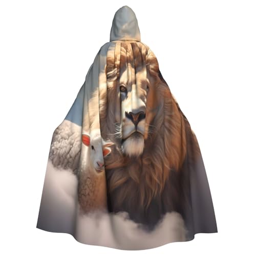 WHJYYXDE Lamm mit Löwe auf den Wolken, bedruckter Halloween-Kapuzenumhang, geeignet für Cosplay-Kostüme, Weihnachtsfeiern von WHJYYXDE