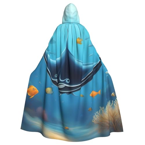 WHJYYXDE Manta Ray und Fisch bedruckter Halloween-Kapuzenumhang mit Kapuze, geeignet für Cosplay-Kostüme, Weihnachtsfeiern von WHJYYXDE