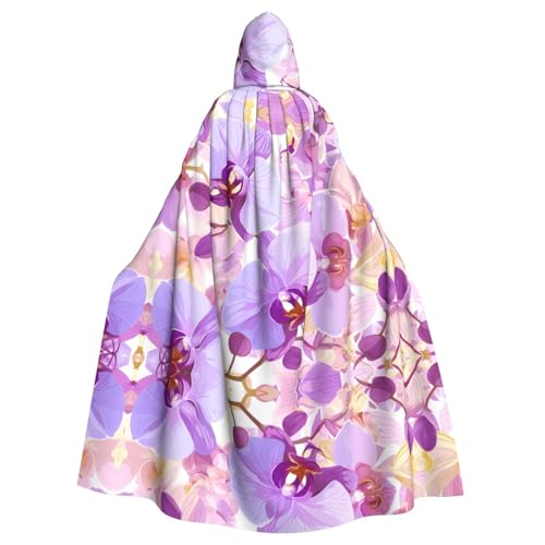 WHJYYXDE Orchideen-bedruckter Halloween-Kapuzenumhang mit Kapuze, geeignet für Cosplay-Kostüme, Weihnachtsfeiern von WHJYYXDE