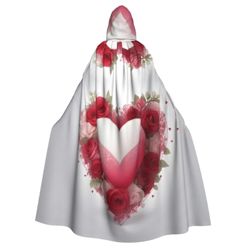 WHJYYXDE Romantischer Herz-bedruckter Halloween-Kapuzenumhang mit Kapuze, geeignet für Cosplay-Kostüme, Weihnachtsfeiern von WHJYYXDE