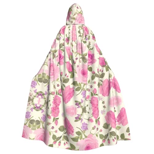 WHJYYXDE Rosa Rosen, bedruckter Halloween-Kapuzenumhang, geeignet für Cosplay-Kostüme, Weihnachtsfeiern von WHJYYXDE