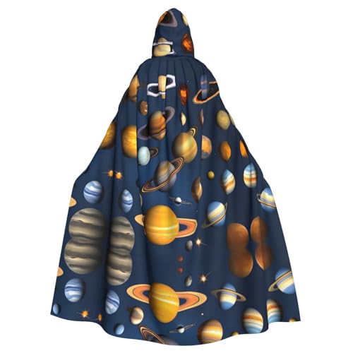 WHJYYXDE Sonnensystem Planeten bedruckter Halloween-Kapuzenumhang mit Kapuze, geeignet für Cosplay-Kostüme, Weihnachtsfeiern von WHJYYXDE
