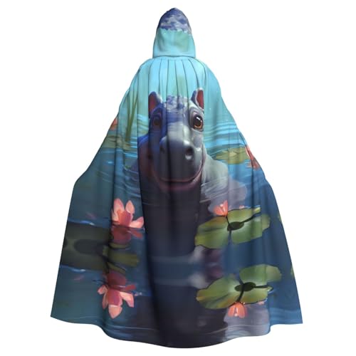 WHJYYXDE Süßer Hippo bedruckter Halloween-Kapuzenumhang mit Kapuze, geeignet für Cosplay-Kostüme, Weihnachtsfeiern von WHJYYXDE