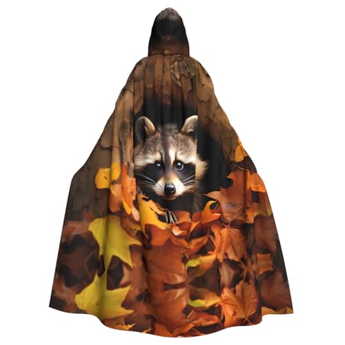 WHJYYXDE Waschbär im Herbstbaumloch bedruckter Halloween-Kapuzenumhang mit Kapuze, geeignet für Cosplay-Kostüme, Weihnachtsfeiern von WHJYYXDE