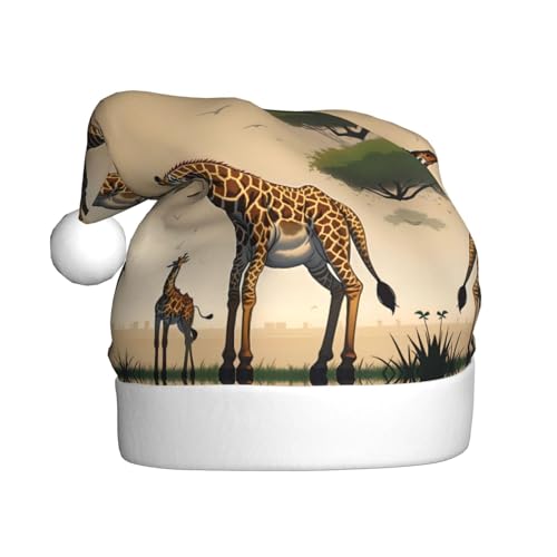 WHJYYXDE Weihnachtsmütze für Erwachsene – hochwertiger Stoff mit weichem Stoff für Feiertage, Mutter und Kind, Giraffe bedruckt von WHJYYXDE