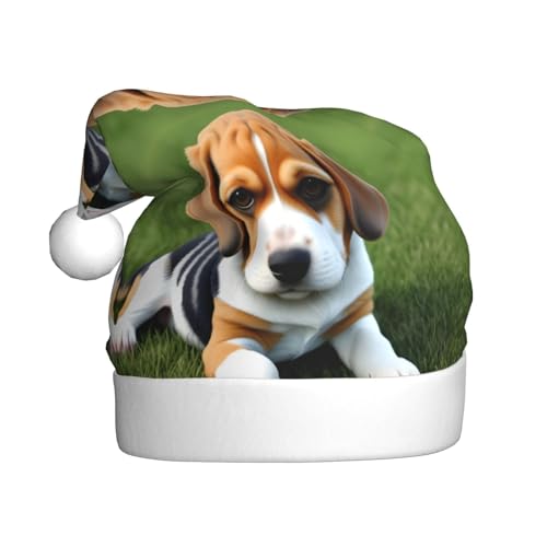 WHJYYXDE Weihnachtsmütze für Erwachsene – hochwertiger Stoff mit weichem Stoff für Feiertage, Partys, Beagle-Hunde-Drucke von WHJYYXDE