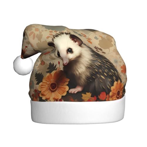 WHJYYXDE Weihnachtsmütze für Erwachsene – hochwertiger Stoff mit weichem Stoff für Feiertage, Partys, Opossum-Muster von WHJYYXDE